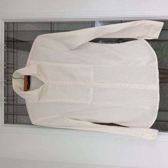 Zara Basic Indonesia SizeS White Long Sleeve Button Blouse Contoured Waist+ Hips - Picture 2 of 7